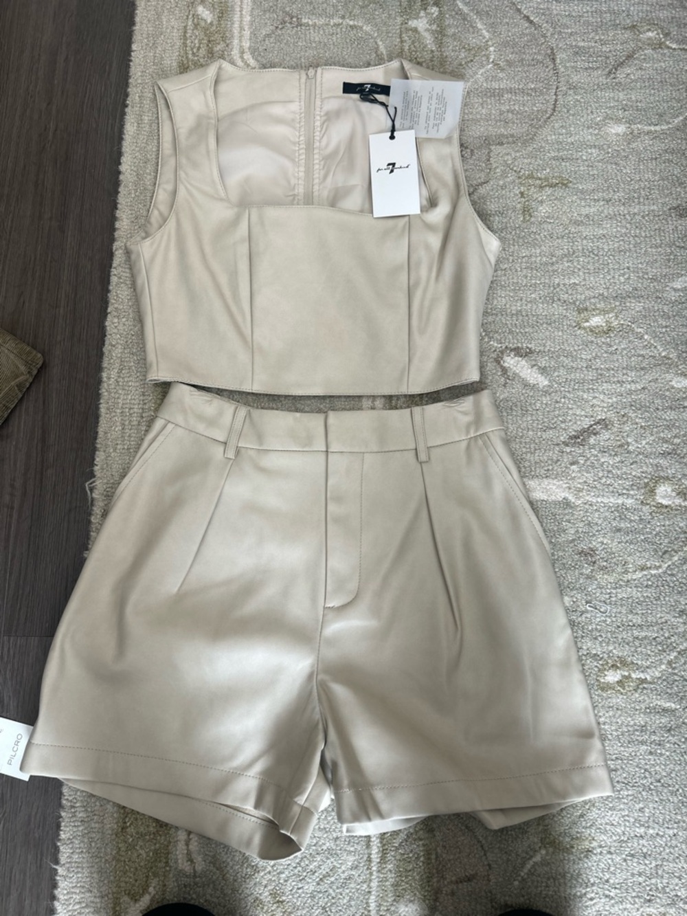 7 For All Mankind Cream High-Waist Leather Shorts